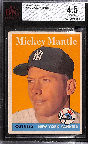 1958 Topps Mickey Mantle Card Graded BVG 4.5 (Card # 150)