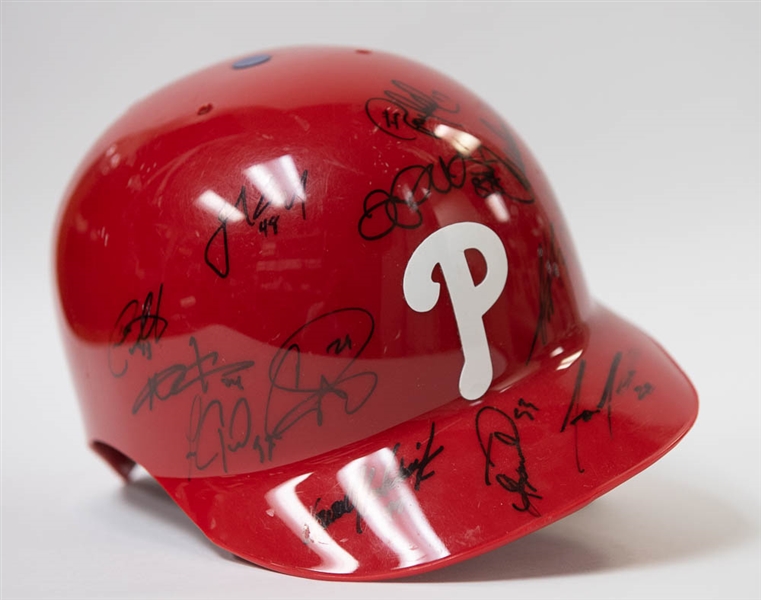 2017 Phillies Team Signed Game Used Helmet w. Aaron Nola