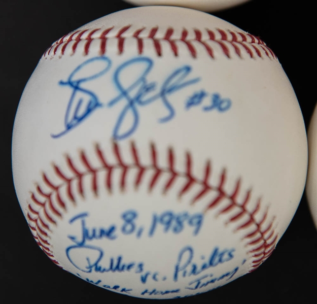 Lot Of 7 Phillies Signed Baseballs w. Juan Samuel & Steve Jeltz Stat Ball