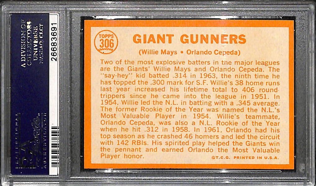 1964 Topps #306 Giant Gunners Mays/Cependa PSA 8