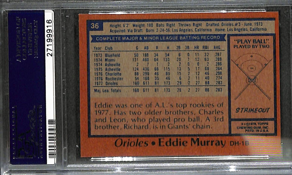 1978 Topps #36 Eddie Murray Rookie PSA 9