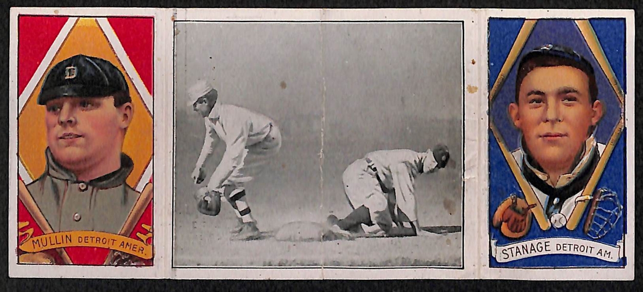 1912 T202 Hassan Triple Folder Oscar Stanage & George Mullin A Wide Throw Saves Crawford