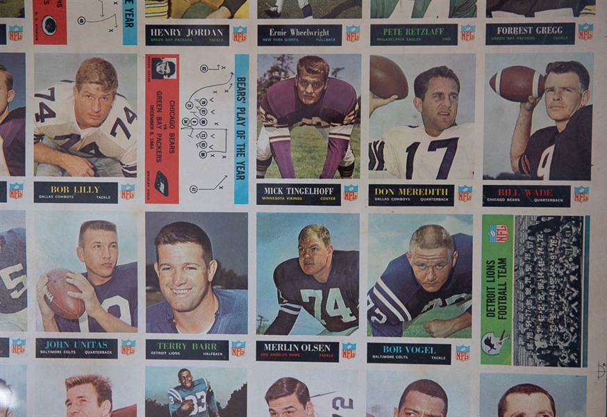  1965 Philadelphia NFL Football Uncut Sheet Featuring Johnny Unitas & Jim Brown