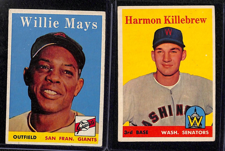 Lot of (43) 1958 Topps Baseball Cards w/ Mantle AS, Mays, Killebrew, Maris Rookie, Drysdale