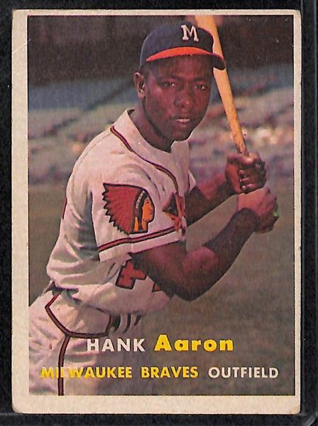 Lot of (3) Vintage Baseball Cards (1957T Hank Aaron, 1993 Goudey J. Dykes, 1964 R. Maris)