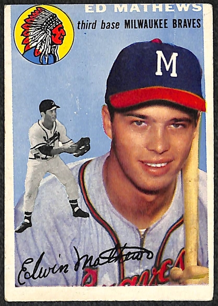 Lot of (2) 1954 Topps Baseball Cards - Eddie Mathews & Duke Snider