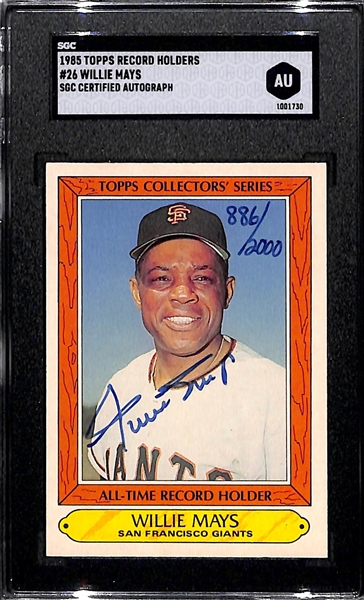 Willie Mays Autographed 1985 Topps Record Holders Card #886/2000 - SGC Encased/COA