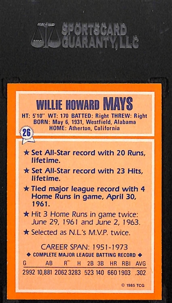 Willie Mays Autographed 1985 Topps Record Holders Card #886/2000 - SGC Encased/COA