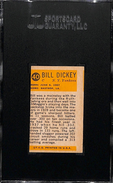 1963 Bazooka Greats Bill Dickey Autographed Baseball Card  - SGC Encased/COA