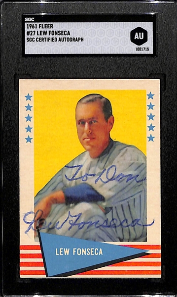 Lot of (3) Signed 1961 Fleer Baseball Cards - Sewell (HOF), Fonseca, Stephenson (SGC Encased/COA)