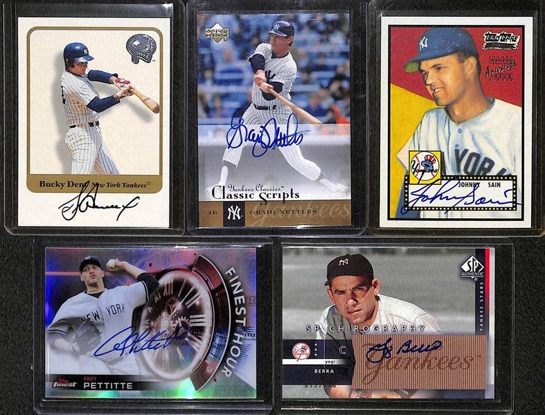 Lot Of 5 Yankees Greats Autograph Cards w. Berra & Pettitte