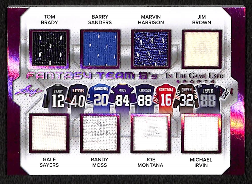2018 Leaf In The Game Used 8X Jersey Card w. Brady/Montana/Brown/Sayers