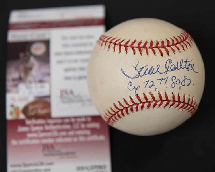Steve Carlton Signed Baseball - Cy Young Award Inscriptions Cy 72,77, 80, 82