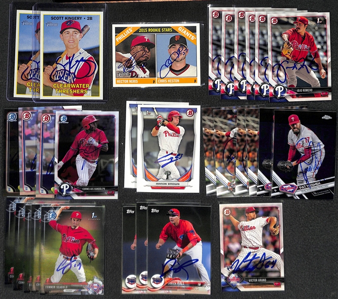 Lot Of 30 Phillies Signed Cards with (2) Scott Kingery