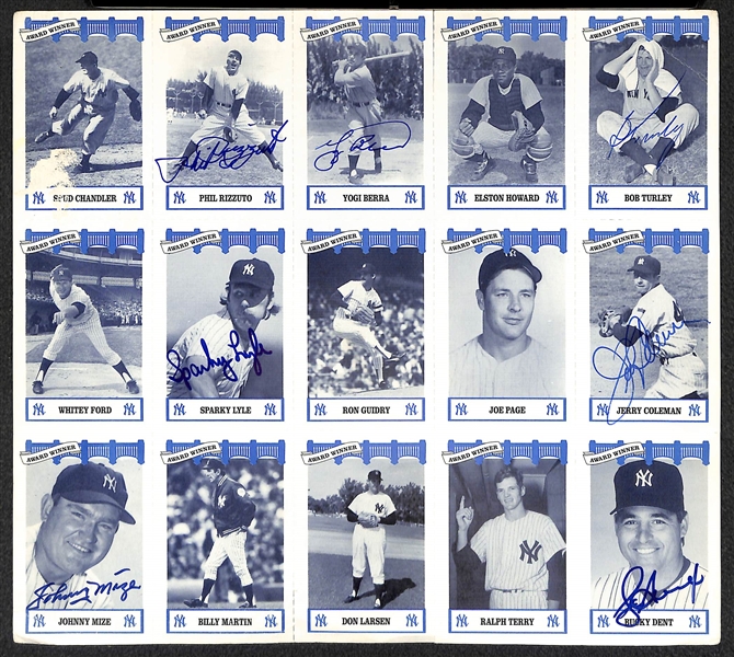 Lot Of 6 Signed 1991 Wiz Yankees Uncut Sheets w. Berra & Rizzuto