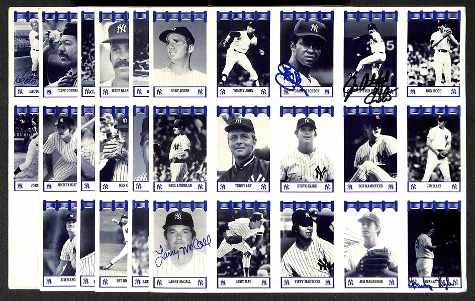 Lot Of 7 Signed 1991 Wiz Yankees Uncut Sheets w. Catfish Hunter