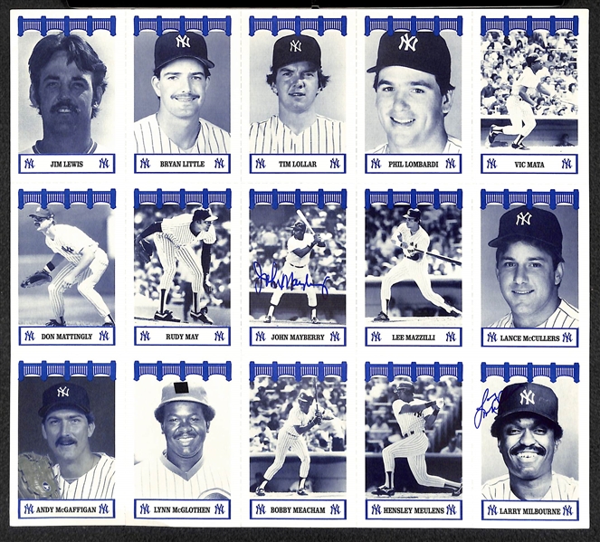 Lot Of 7 Signed 1991 Wiz Yankees Uncut Sheets w. Phil Rizzuto