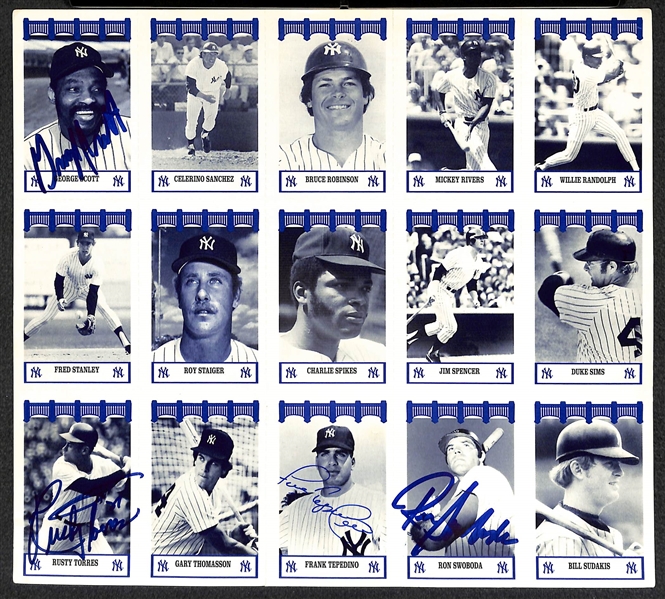 Lot Of 7 Signed 1991 Wiz Yankees Uncut Sheets w. Moose Skowron