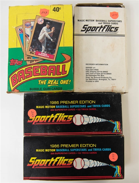 Lot Of 4 Baseball Wax Boxes & Sets w. Sportflics
