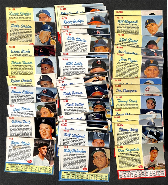 Lot of 75 - 1962 Post Cereal Baseball Cards w. Roger Maris & Bob Clemente
