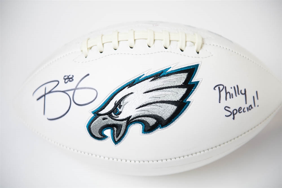 Lot of 2 Eagles Logo Signed & Inscribed Footballs - Trey Burton Philly Special! & Vince Papale - JSA