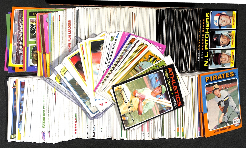 Lot of 350+ Assorted 1971-1980 Topps Baseball Cards w. 1980 Rickey Henderson RC x2