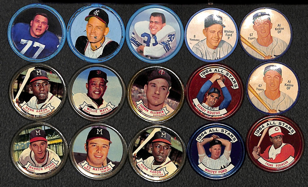Lot of 43 - 1964 Topps Coins w. Aaron x2 & 6 - Salada Baseball & Football Coins