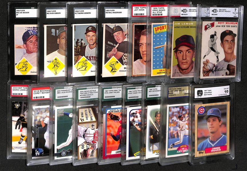 Lot of 17 - Graded Baseball Cards (& 1 Hockey) from 1954-2016 w. Hoyt Wilhelm BCCG 7