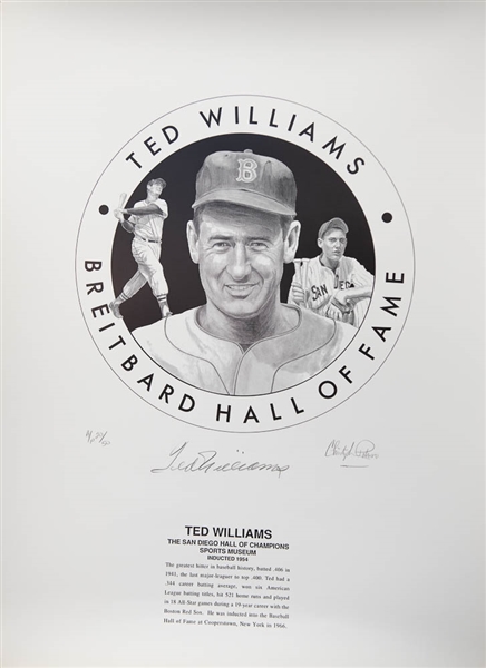 Large Ted Williams Signed Limited Edition 19x25 Print (Also Signed by Artist Christopher Paluso and #ed to 50)