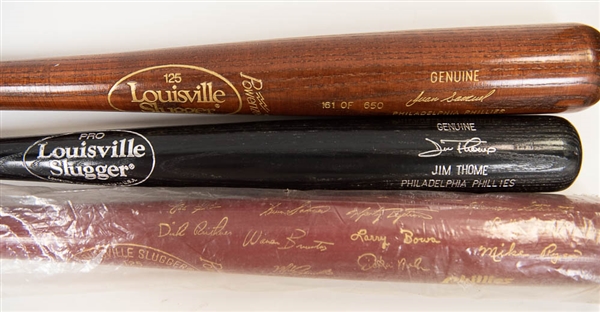 Lot Of 3 Commemorative Baseball Bats (1980 Phillies, Jim Thome, Juan Samuel)