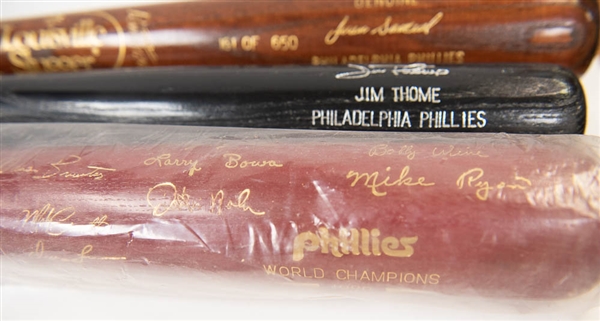 Lot Of 3 Commemorative Baseball Bats (1980 Phillies, Jim Thome, Juan Samuel)
