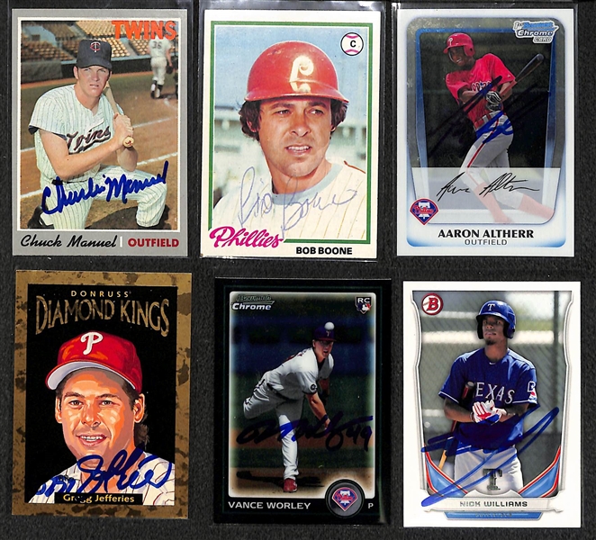 Lot of (30) Phillies Signed Cards w. Manuel & Boone