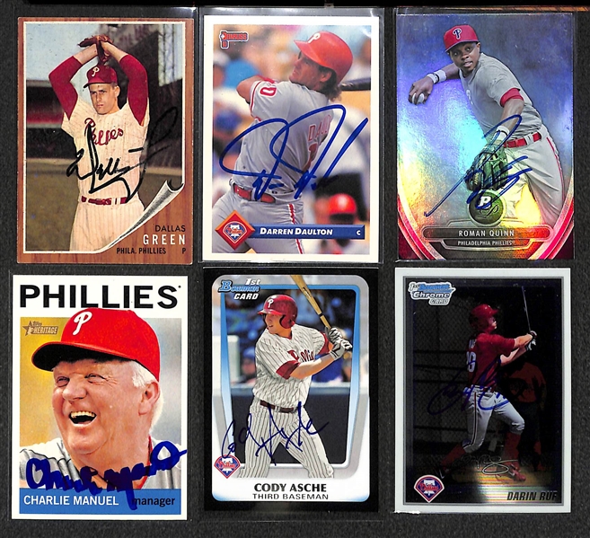 Lot of (30) Phillies Signed Cards w. Green & Daulton