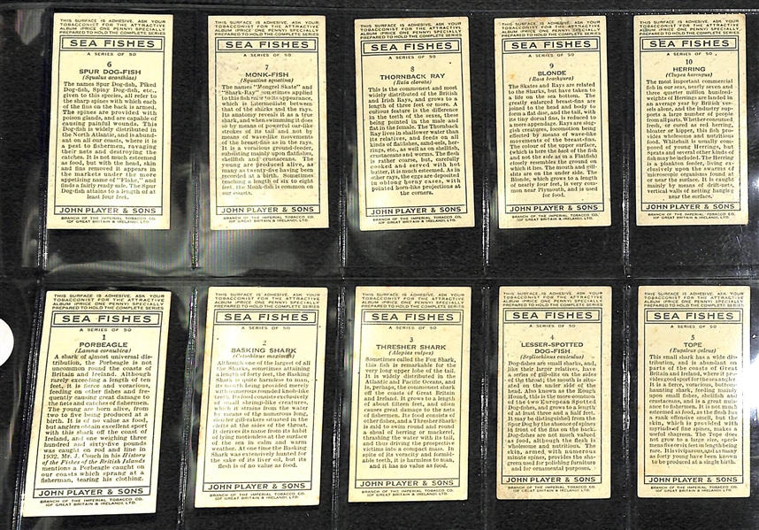 1935 John Player & Sons Sea Fishes Complete 50 Card Set