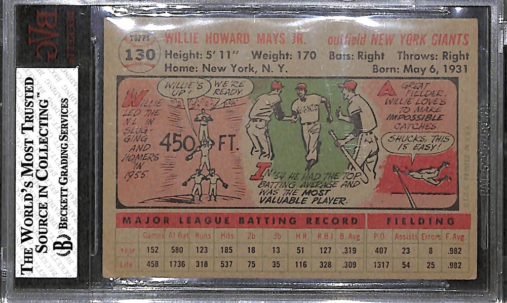 1956 Topps Willie Mays Card Graded Beckett BVG 5 (EX)