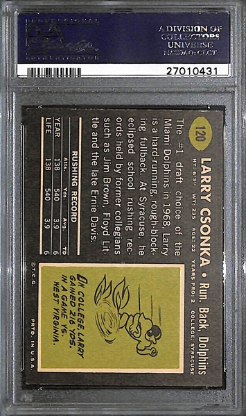 Pack Fresh 1969 Topps Larry Csonka (#120) Rookie Card Graded PSA 8 (NM-Mint) - Hall of Famer