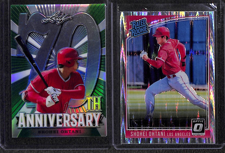 Lot of (17) Shohei Ohtani Rookie Cards, inc. (1) Leaf 70th Metal Green Refractor Card (#ed 1/10)