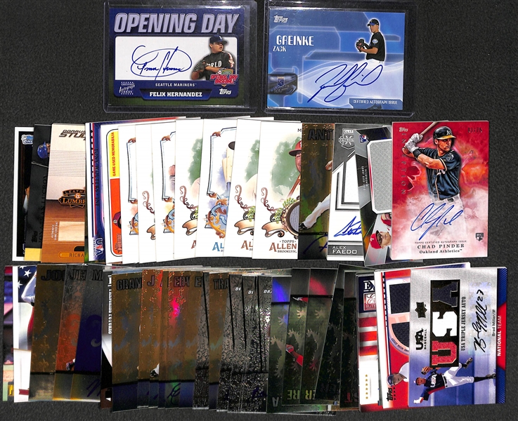 Baseball Lot of 41 Autographs (w/ Felix Hernandez and Zack Greinke) & 10 Jersey Relics (Molina, Price, Hamels, ...)