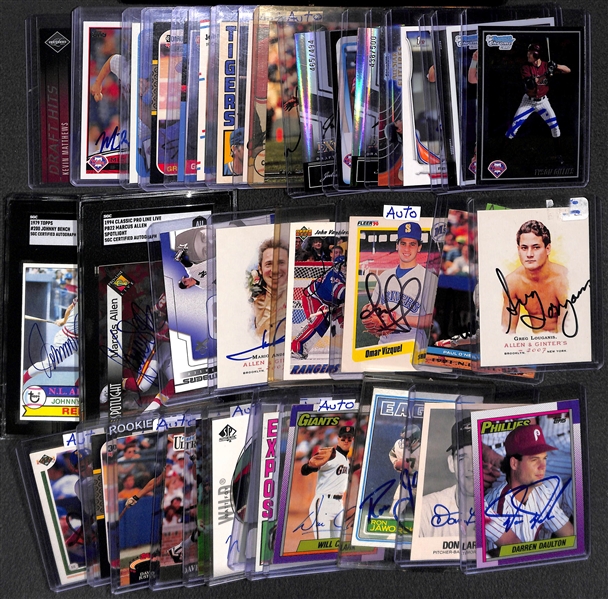 Lot of 41 Signed Sports Cards w/ Bench, Daulton, Mussina, Larson, M. Allen, M. Andretti