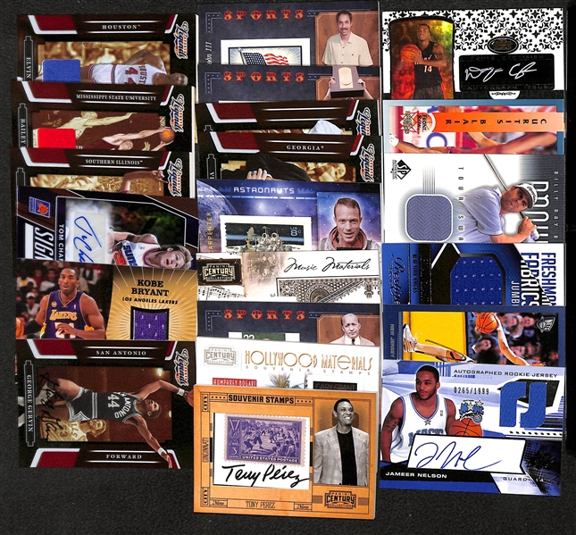 Lot of (20) Sports and Non-Sports Autographed and Relic Cards (T. Perez, G. Gervin, Kobe Bryant, N. Rockne, H. Bogart, A Jolson)