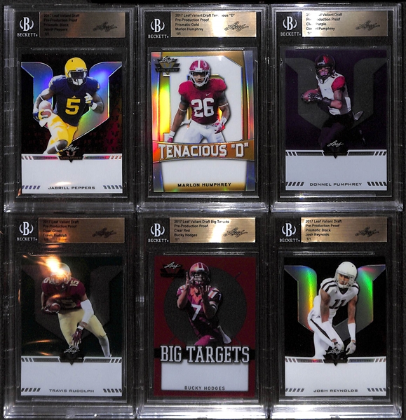 Lot of (6) 2017 Leaf Valliant Pre-Production Proofs (All 1/1) inc. Jabrill Peppers, Marlon Humphrey