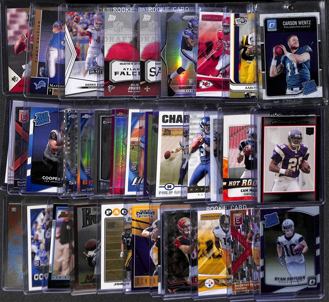 Huge Lot of Over 500 Football Rookie Cards (Wentz, A. Rodgers,OBJ, Gurley, K. Hunt, R. Wilson, Goff ...) in Full 2-Row Box