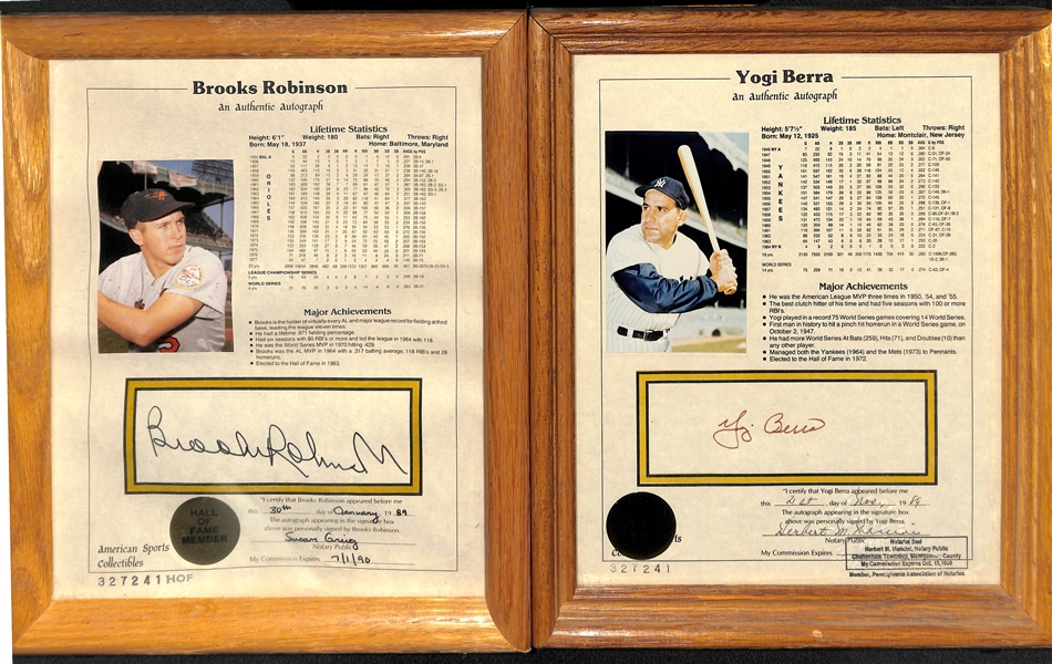 Yogi Berra & Brooks Robinson Signed 8x10 Stat Photos