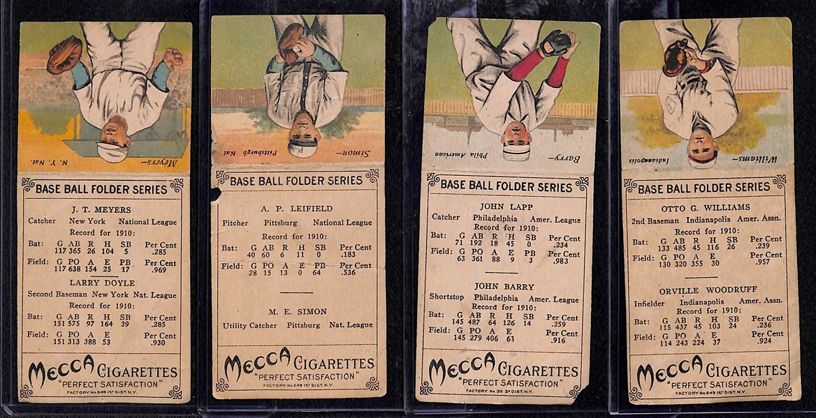Lot of (4) 1911 T201 Mecca Double Folder Cards w/ Meyer/Doyle, Leifield/Simon, Lapp/Barry, Williams/Woodruff