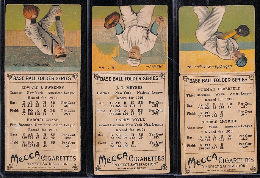 Lot of (3) 1911 T201 Mecca Double Folder Cards w/ Sweeney/H. Chase, Meyer/Doyle, Elberfield/McBride