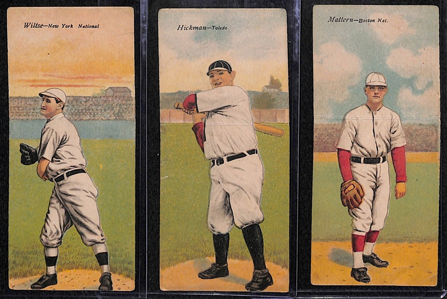 Lot of (3) 1911 T201 Mecca Double Folder Cards w/ Wiltse/Merkle, Hickman/Hinchman, Graham/Mattern