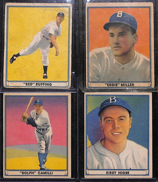 1941 Playball Lot of (4) w/ Red Ruffing (HOF), E. Miller (Card #1), Dolph Camilli, K. Higbe