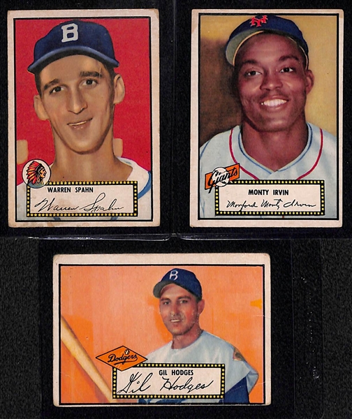1952 Topps Lot of (3) - Spahn (HOF), Irvin (HOF), and Hodges