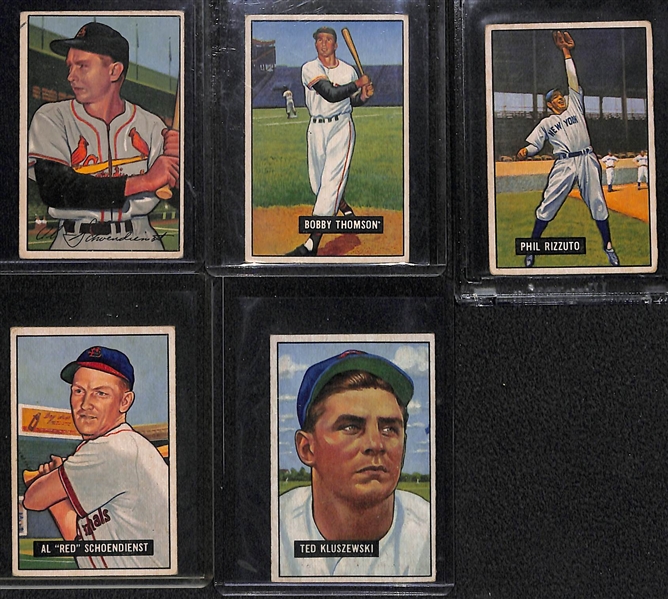 Lot of (5) 1950-51 Bowman Star/HOF Cards - (2) Schoendienst, Rizzuto, B. Thomson, Kluszewski