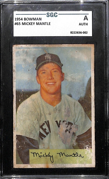 1954 Bowman Mickey Mantle Baseball Card (#65) Graded SGC Authentic